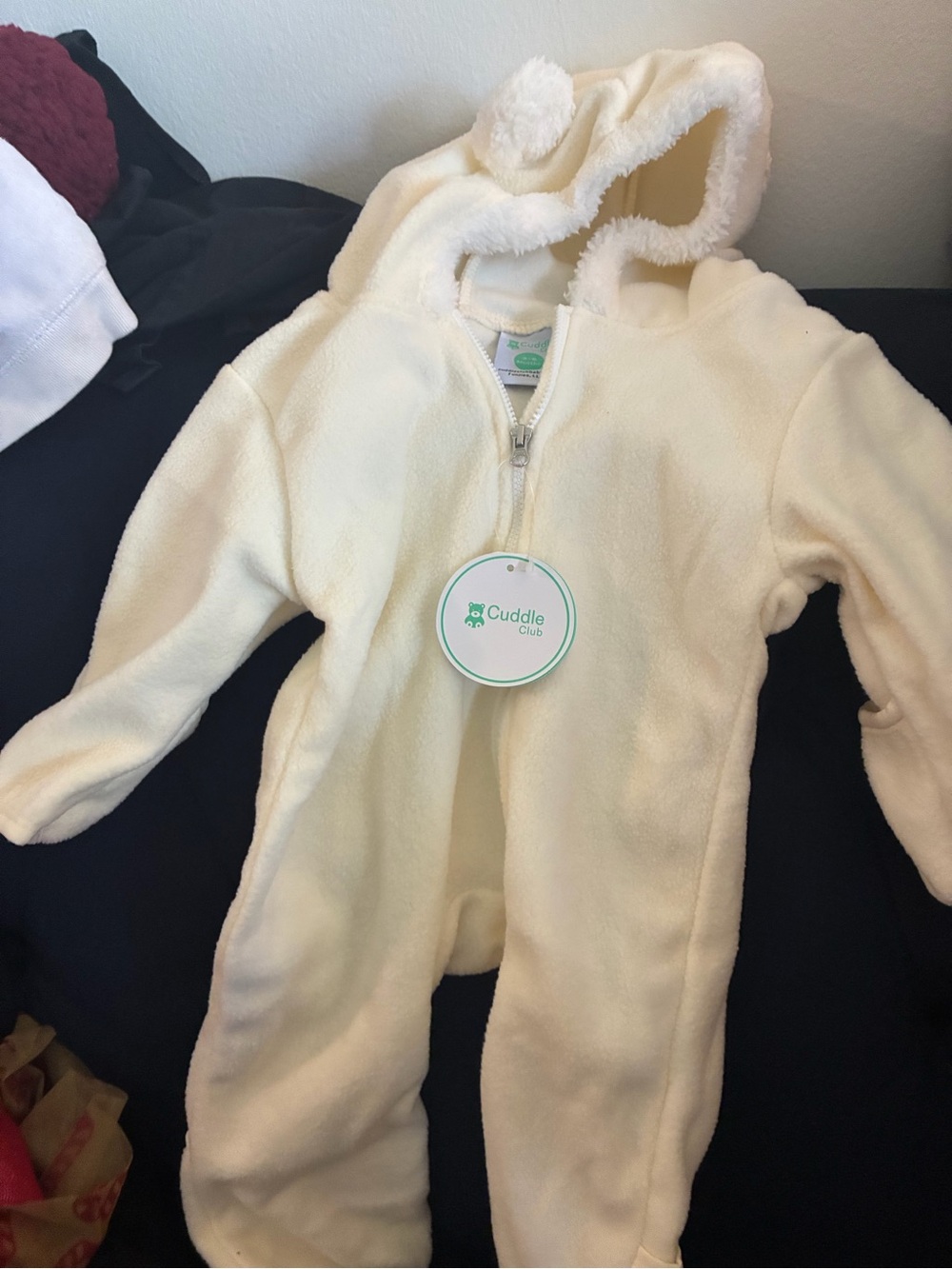Cream Plush Baby One-Piece Hooded Romper